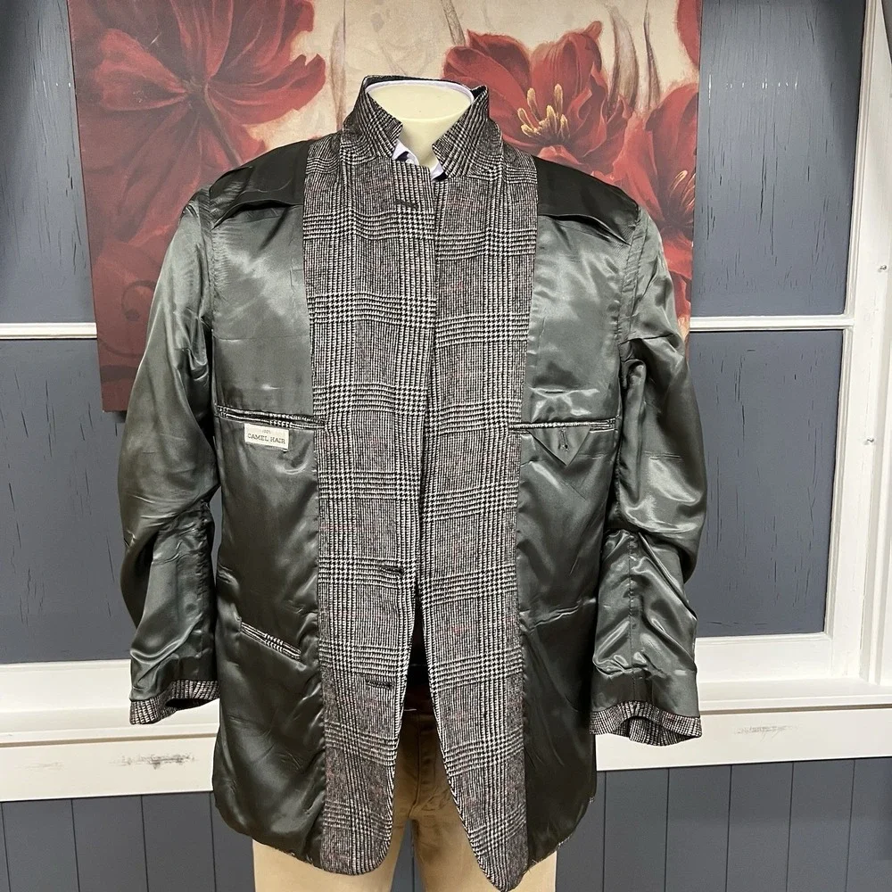 Vintage Nordstrom Camel‎ Hair Blazer Mens 40R Classic Fit Beige/Black/Red Plaid